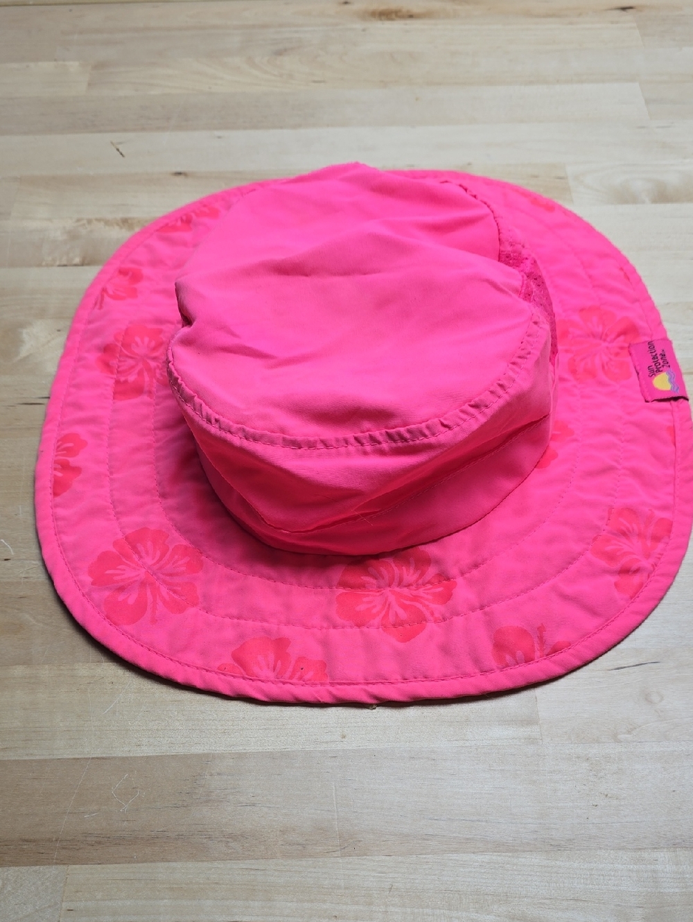 Sun Protection Zone Girls Neon Pink Floral UV Protection Bucket Hat